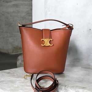Celine Tan Leather Shoulder Bag with Gold Accent